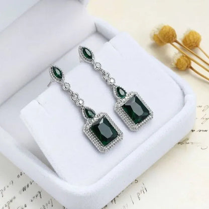 Exquisite Silver Plated Green Cubic Zirconia Wedding Birthday Blue Red Stone Circle Pendant Earring Earrings Jewelry Gift