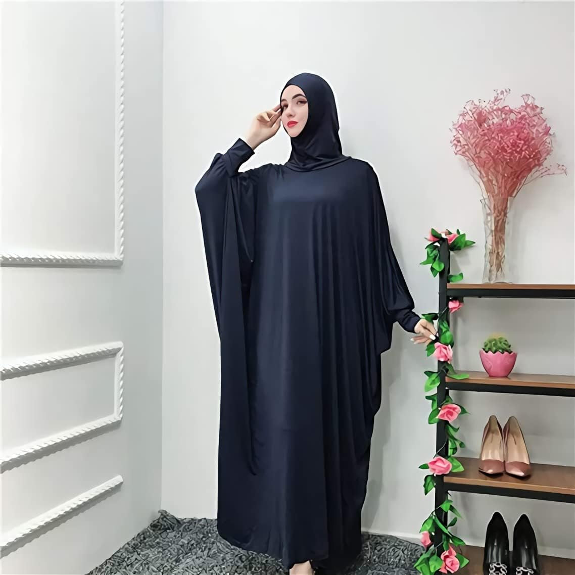 Womens Solid One-Piece Prayer Dress Muslim Abaya Islamic Maxi Breathable Ramadan Dress Kaftan Hijab - WORLD TIME VISITS