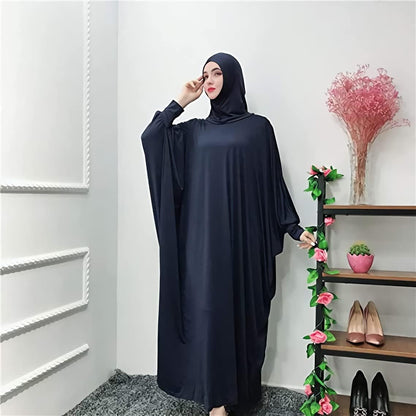 Womens Solid One-Piece Prayer Dress Muslim Abaya Islamic Maxi Breathable Ramadan Dress Kaftan Hijab - WORLD TIME VISITS