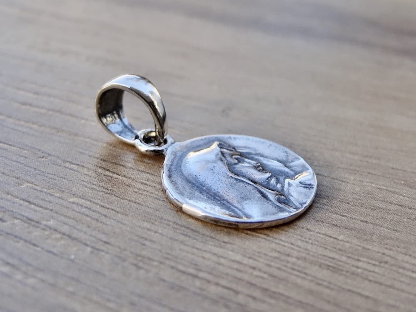 Small Mother of God Pendant Sterling Silver 925 Saint Mary Religious Necklace round Charm Jewelry