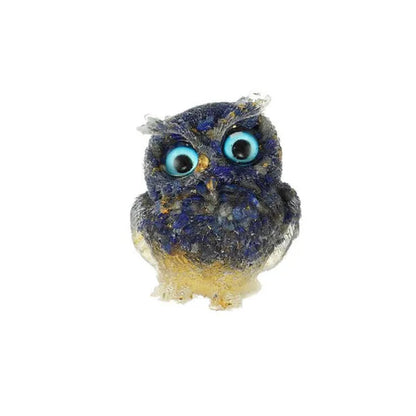 2" Owl Statue, Pack of 2, Resin Owl Shape Filled with Lapis Lazuli & Black Obsidian Crystal Gemstone Figurine, Healing Stone Home Decor, Christmas Gift