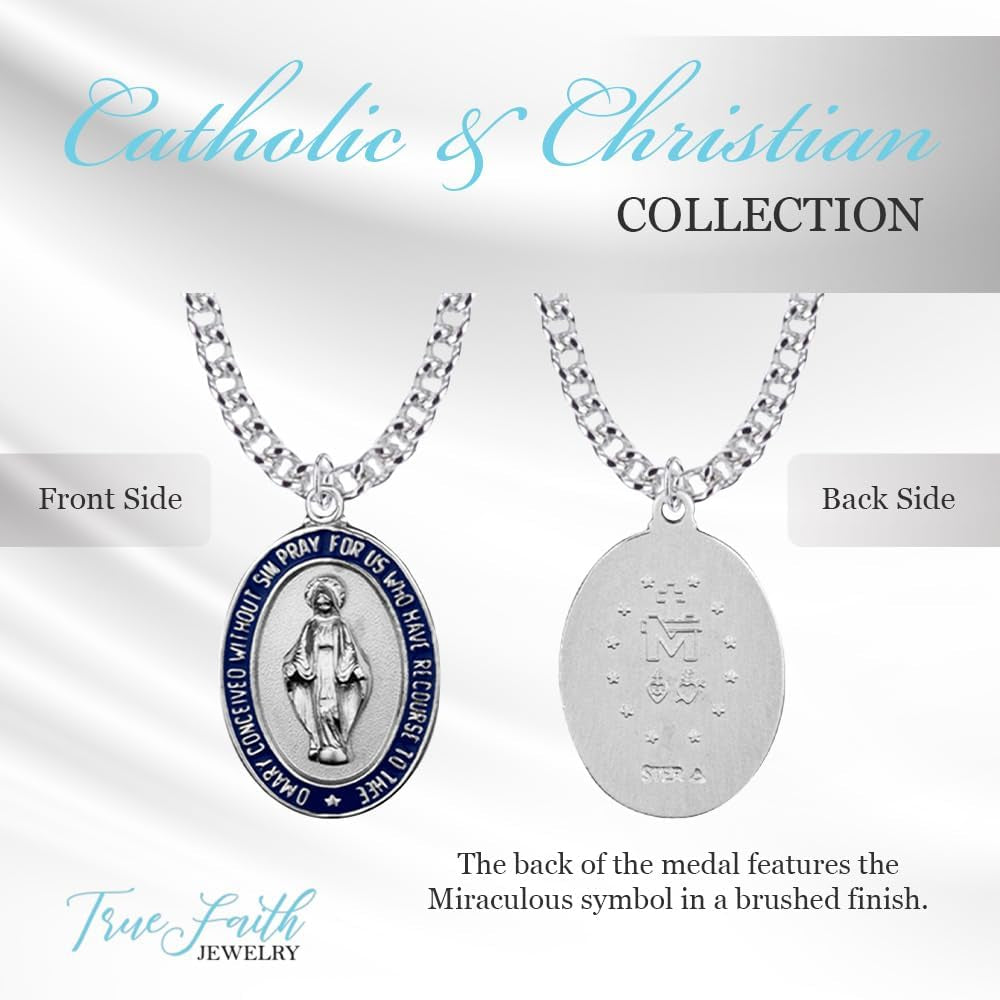 Miraculous Medal with Black Enamel Border, 7/8 Inch
