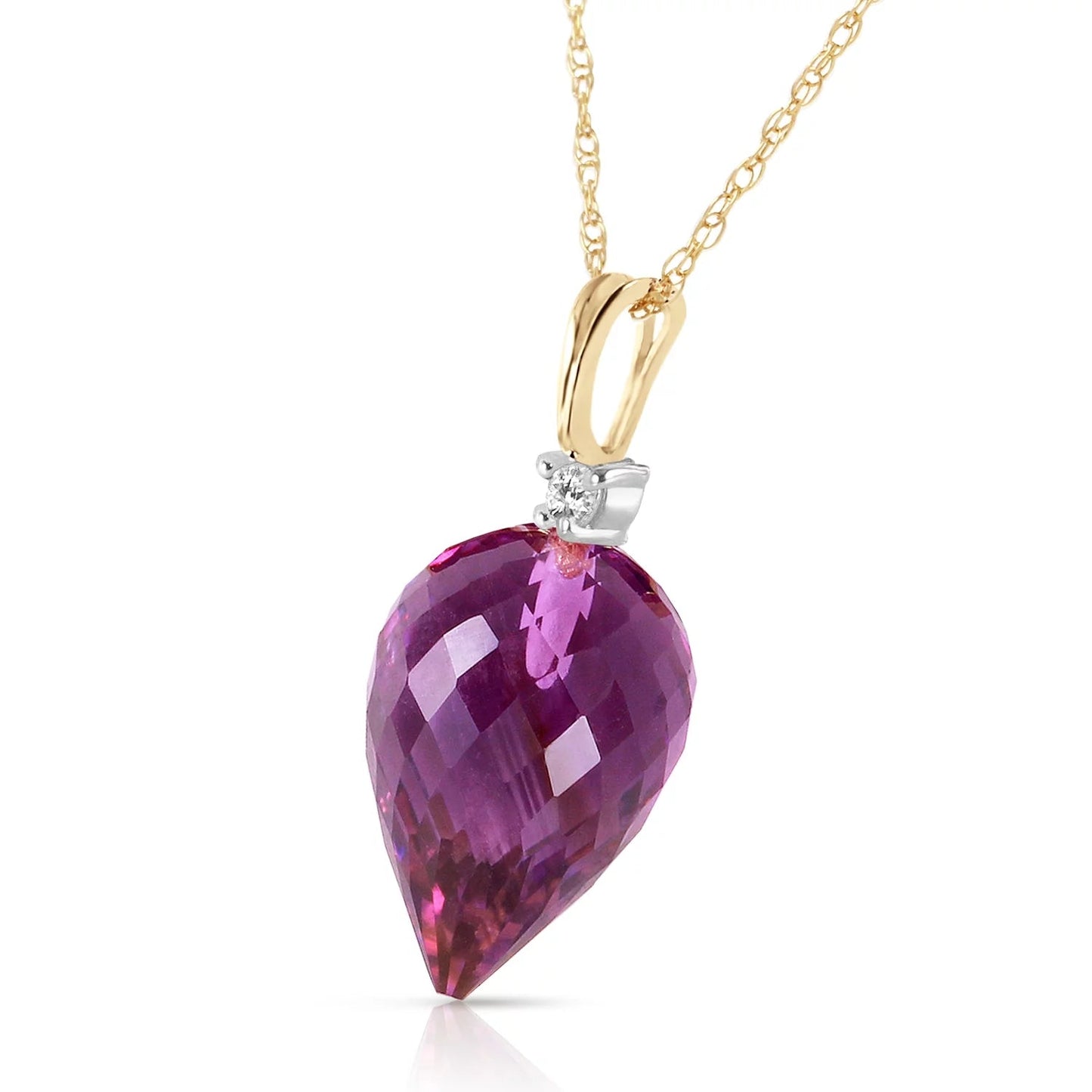 14K 16" Yellow Gold Necklace with Diamond and Briolette Amethyst