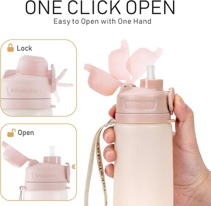 Collapsible Water Bottles 20Oz, Leak Proof, Bpa-Free, Foldable Silicone Travel Water Bottle with Straw Strap for Cycling, Hiking, Outdoors