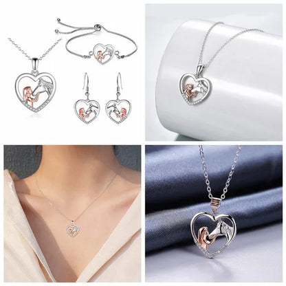 1/2/3Pcs Funny Cute Horse Unicorn Pendant Necklace 925 Sterling Silver Necklace Earrings Bracelet Chain Jewelry Set for Women Girls Birthday Gifts