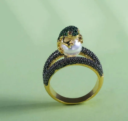 Genuine Women's Ring 9.68CT Tsavorite Rich Frog Pearl Wealth Rings Black Sapphire Jewelry Golden Wedding Band Size 6 - 10