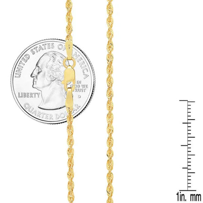 10K Yellow Gold Light 2Mm Diamond Cut Rope Chain Pendant Necklace 16"- 24" - WORLD TIME VISITS