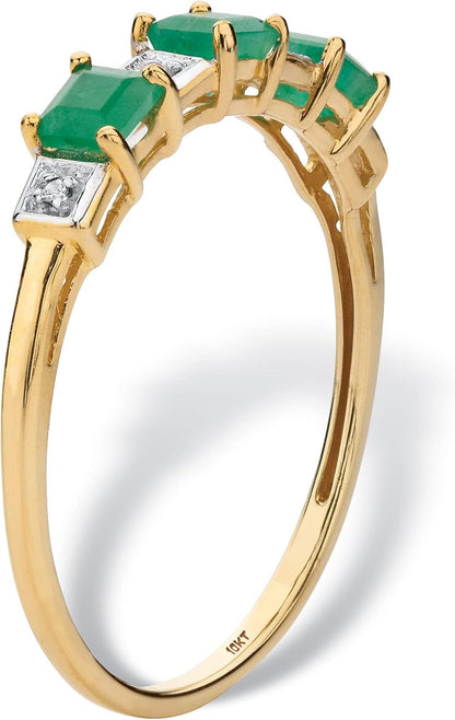 10K Yellow Gold Princess Cut Genuine Green Emerald and Diamond Accent Ring