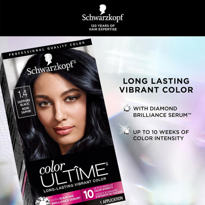 Color Ultime Hair Color, 1.4 Sapphire Black, 1 Application - Permanent Black Hair Dye for Vivid Color Intensity and Fade-Resistant Shine up to 10 Weeks - WORLD TIME VISITS