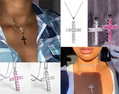 Cross Necklace Silvery Cubic Zirconia Cross Pendant Necklace Gifts for Women/Men