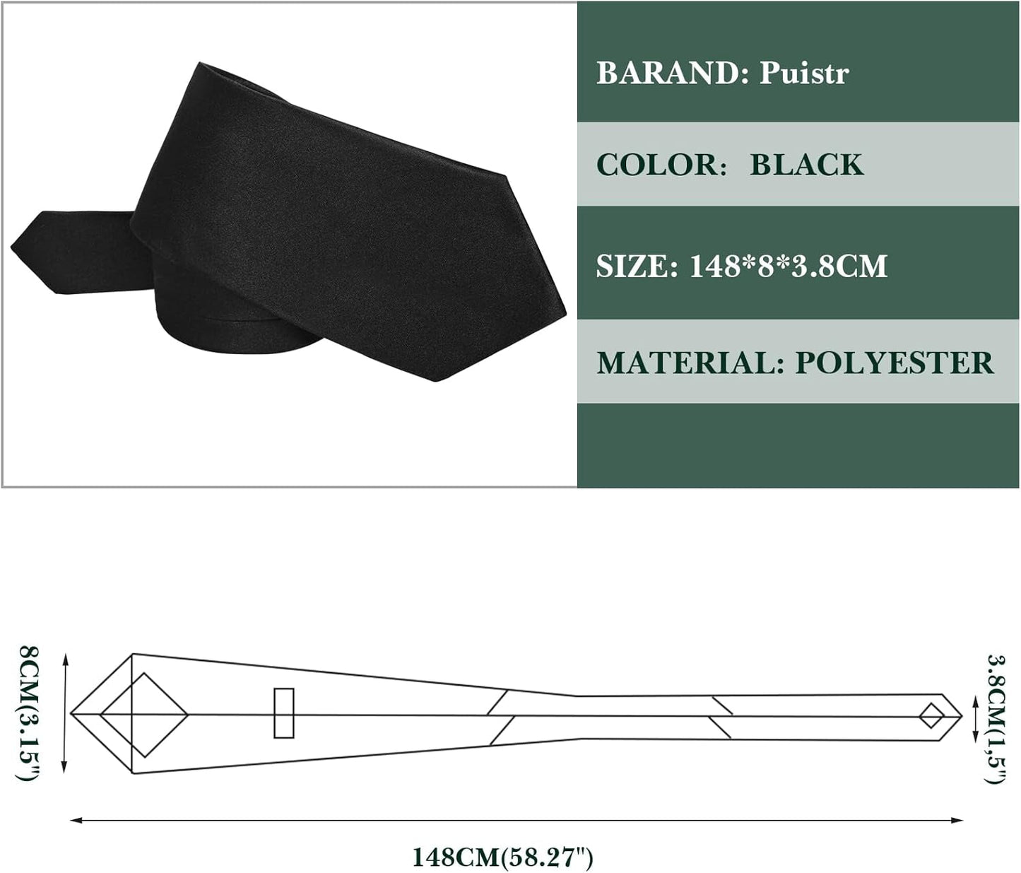 Men'S Ties Solid Pure Color 3.15" (8CM) Necktie Plain Formal Black Ties for Men