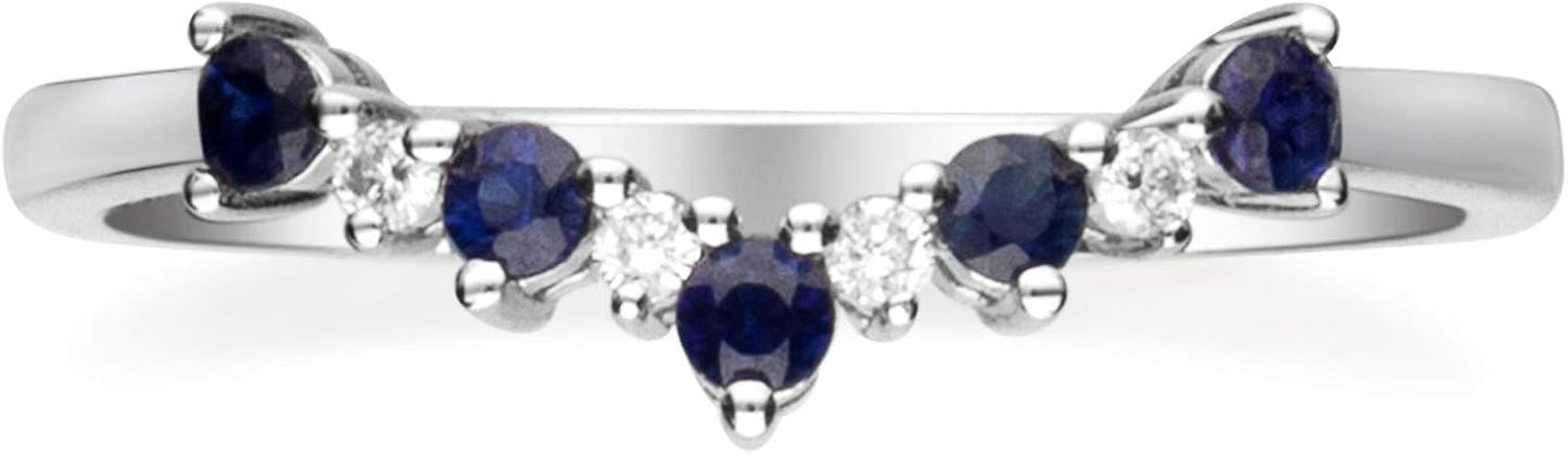 10K White Genuine Blue Sapphire Ring with Diamonds for Women | Ethically, Authentically & Organically Sourced (Round-Cut) Shaped Sapphire Hand-Crafted Jewelry for Her | Sapphire Ring for Women