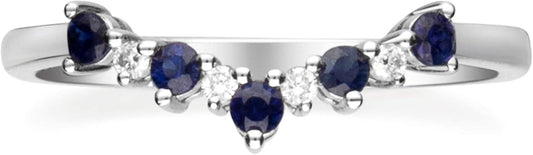 10K White Genuine Blue Sapphire Ring with Diamonds for Women | Ethically, Authentically & Organically Sourced (Round-Cut) Shaped Sapphire Hand-Crafted Jewelry for Her | Sapphire Ring for Women