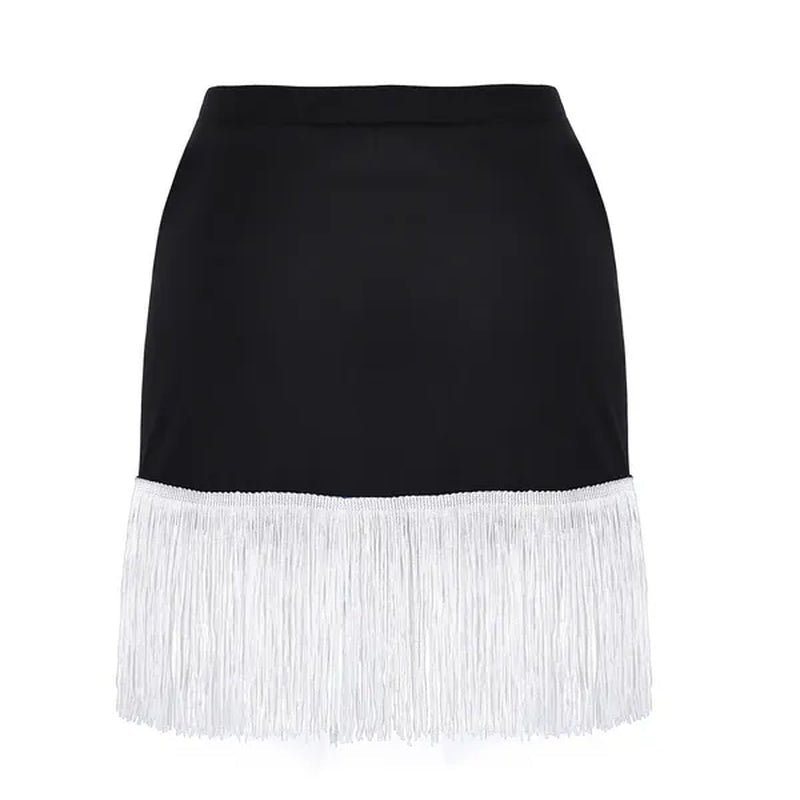 Women Adult Wear Elastic Waistband Fringe Flowing Tassels Latin Skirt Tango Rumba Dancewear