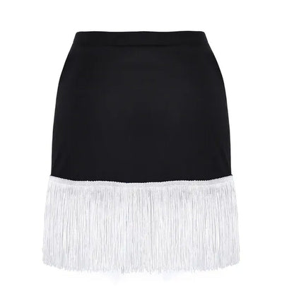 Women Adult Wear Elastic Waistband Fringe Flowing Tassels Latin Skirt Tango Rumba Dancewear