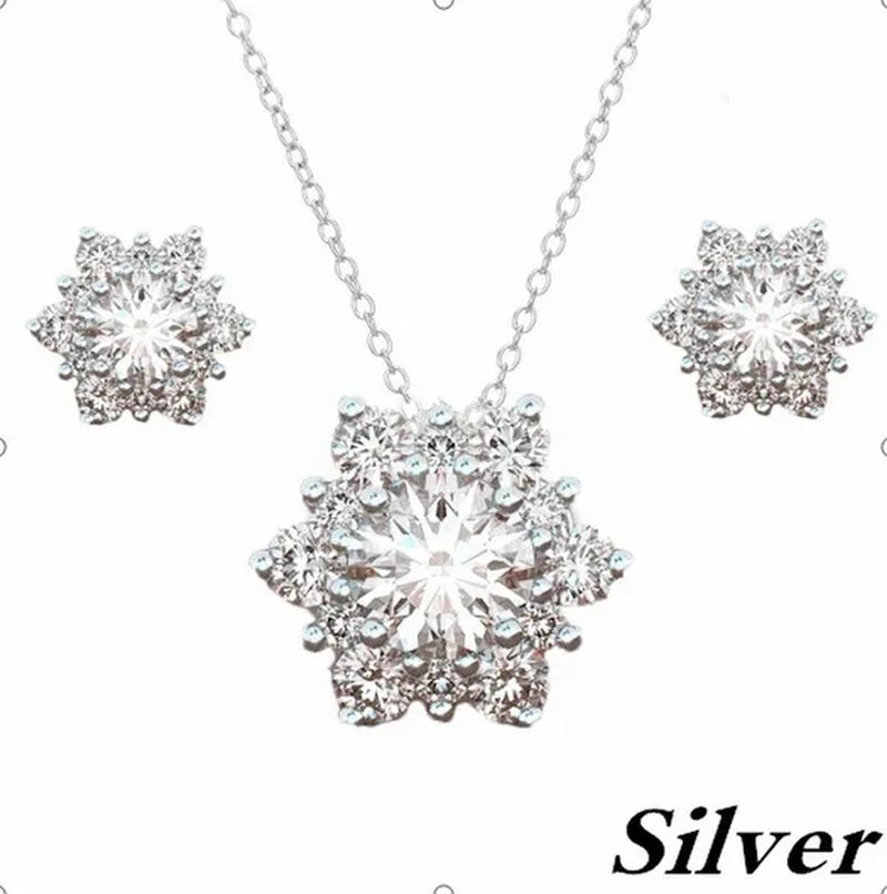 New Creative Diamond Snowflake Necklace Earring Set Pendant Necklace Female Necklace Set
