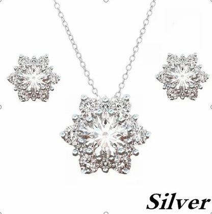 New Creative Diamond Snowflake Necklace Earring Set Pendant Necklace Female Necklace Set