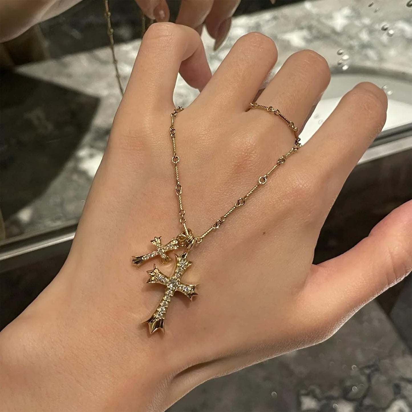 Cross Necklace 14K Gold Plated/Sterling Silver Double Cross Pendant Cz,Cubic Zirconia Cross Necklaces for Women Men Jewelry Birthday Gifts