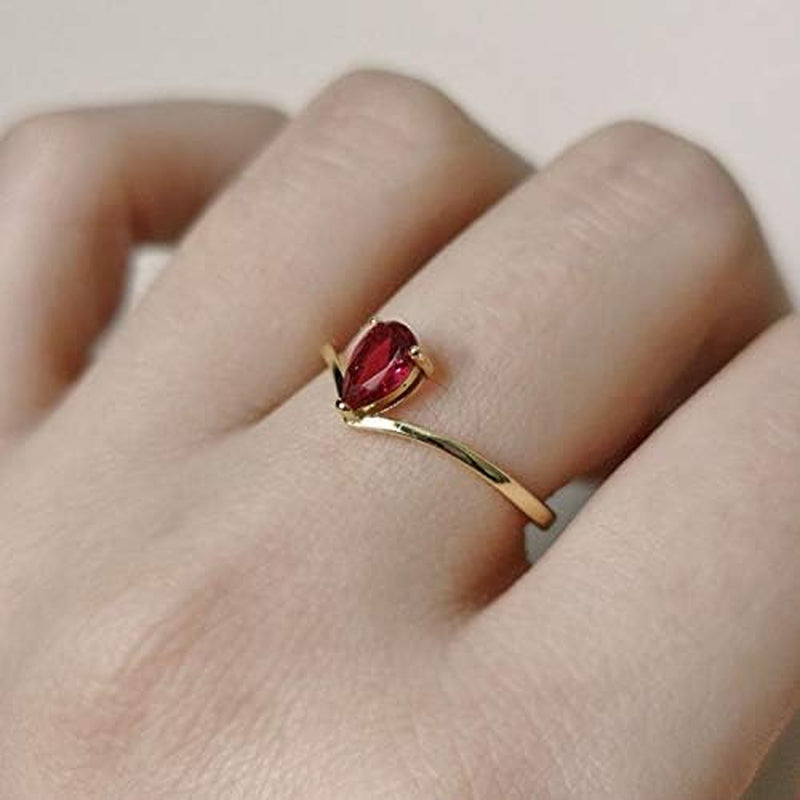 18K Gold Ruby Rings Simple Pear Cut Solitaire Rings Promise Ring