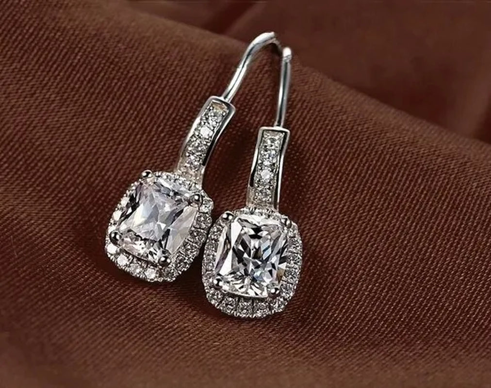 18K White Gold GP AAA CZ Zircon Citrine Pendant Necklace Earrings Princess Cut Drop Earring Jewellery Set
