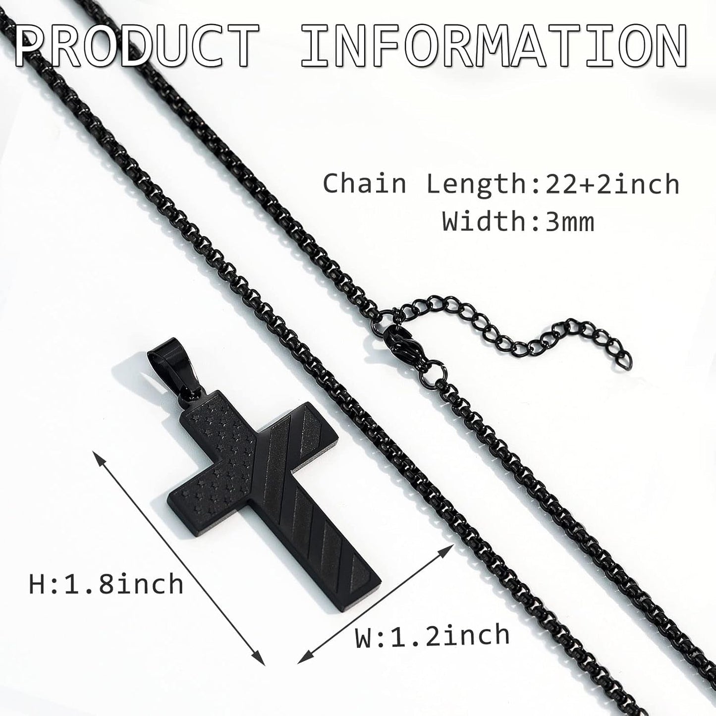 American Flag Cross Necklace for Men Stainless Steel Box Chain 22+2 Inch Inspirational Bible Verse Cross Pendant Patriotic Jewelry Personalized Christian Gift for Men