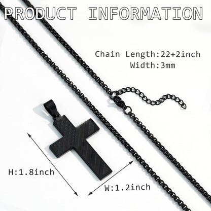 American Flag Cross Necklace for Men Stainless Steel Box Chain 22+2 Inch Inspirational Bible Verse Cross Pendant Patriotic Jewelry Personalized Christian Gift for Men