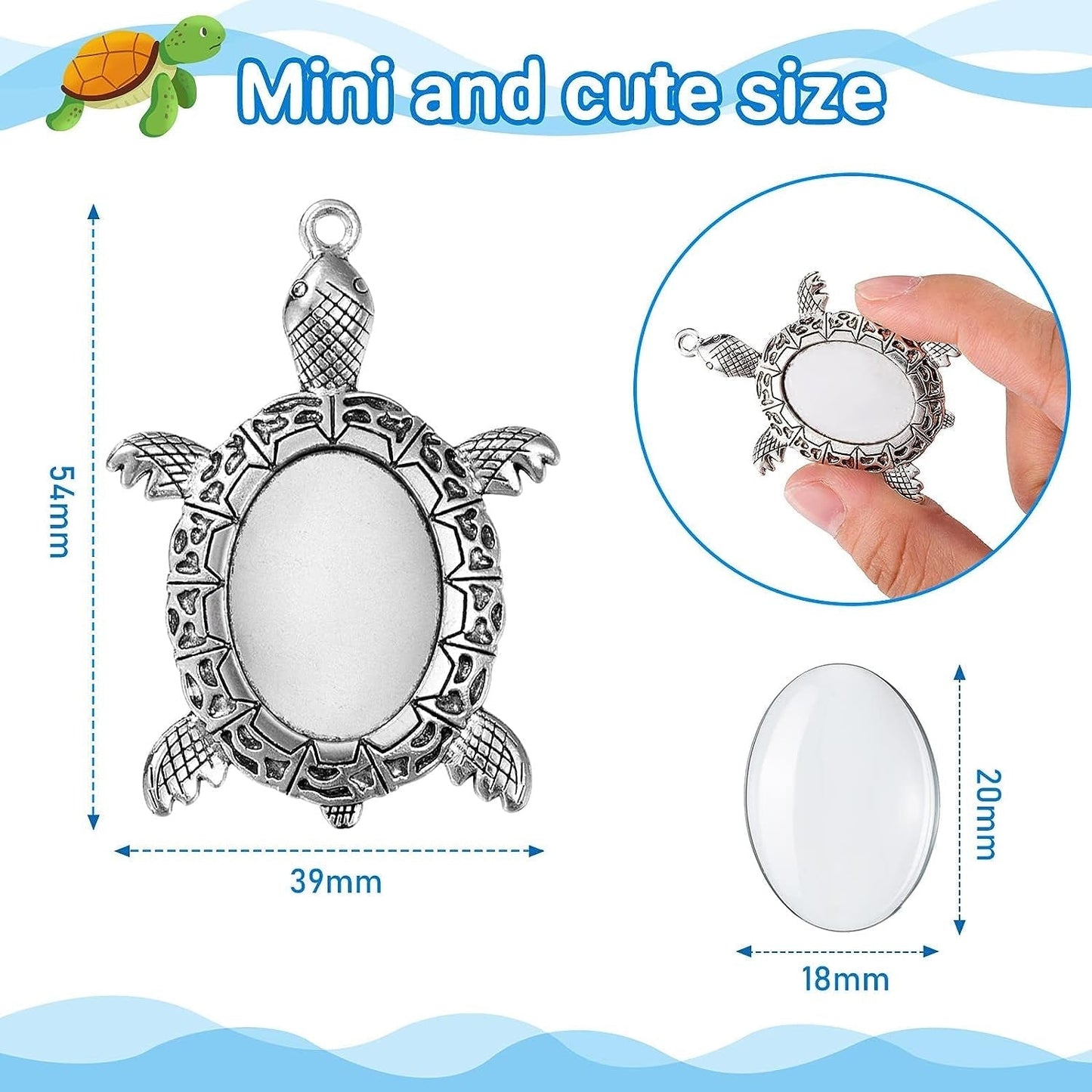 40 Pieces Antique Silver Turtle Pendant Settings, Include 20 Blank Turtle Pendant Tray with 0.71 X 0.98 Inch Oval Cabochons Base for DIY Jewelry Making