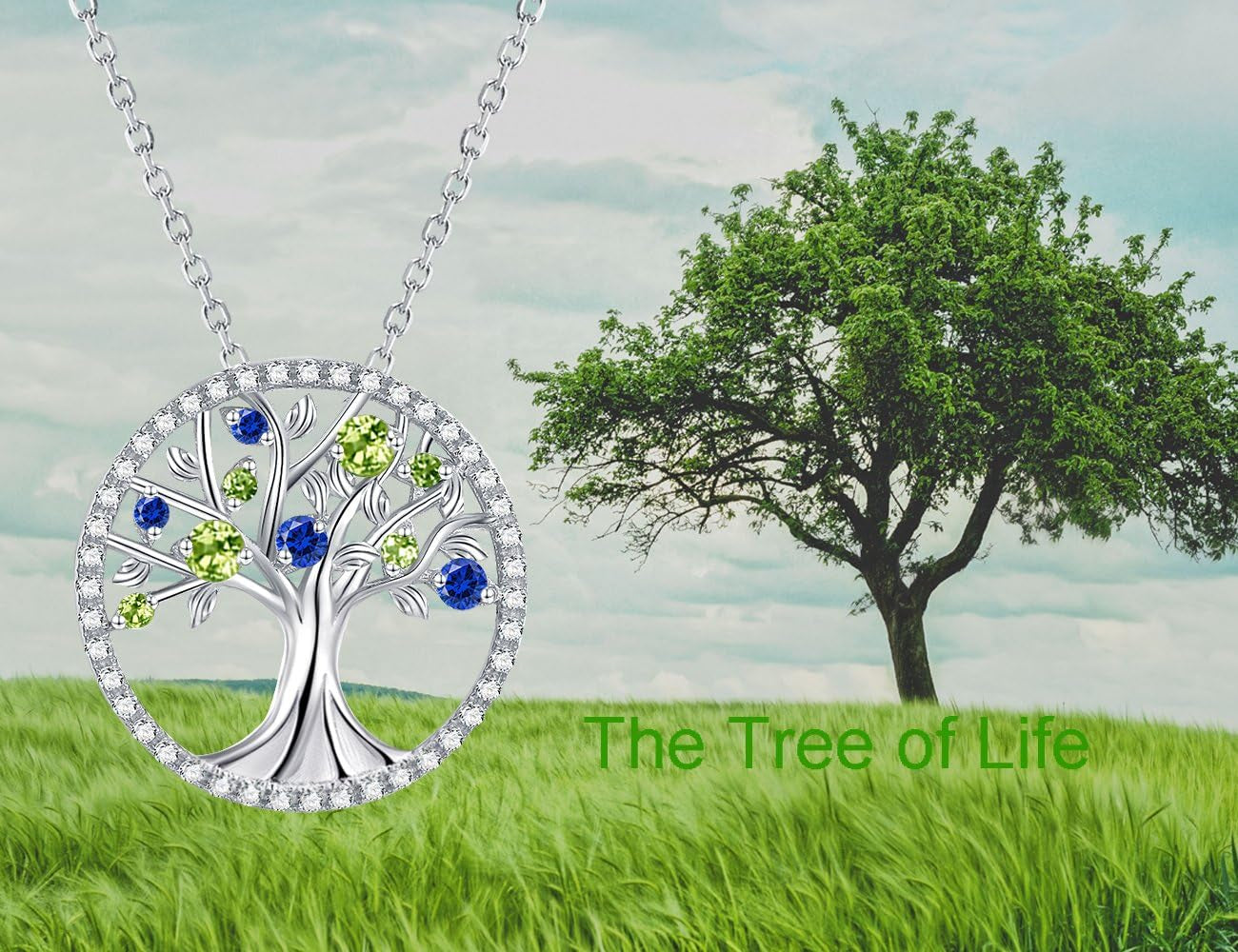 Tree of Life Necklace for Her May Birthstones Emerald Necklace for Women Fine Jewelry for Wife Birthday Gifts for Mother Sterling Silver