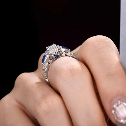 Newshe Wedding Ring Sets For Women Princess Pear Blue Sapphire Engagement Rings Bridal Jewelry 925 Sterling Silver Sz 5-12