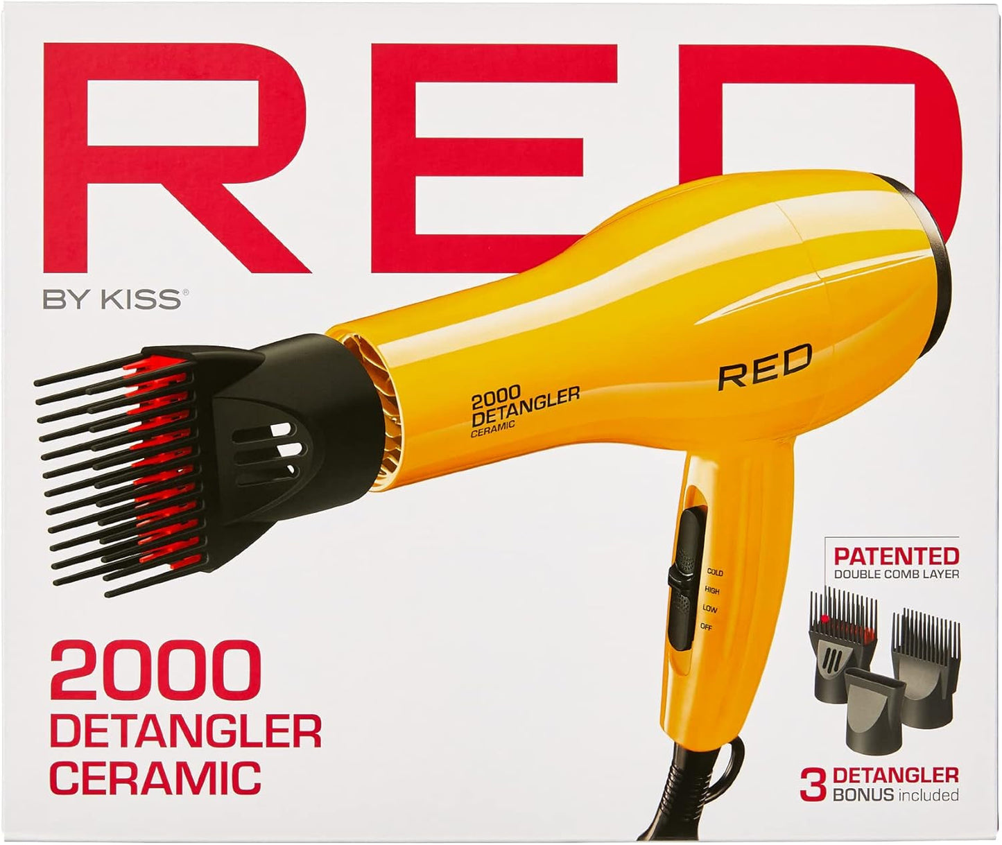 2000 Ceramic Hair Dryer, Professional Salon Blow Dryer 3 Attachments Included, 2 Detangler Piks, 1 Air Concentrator (Yellow)
