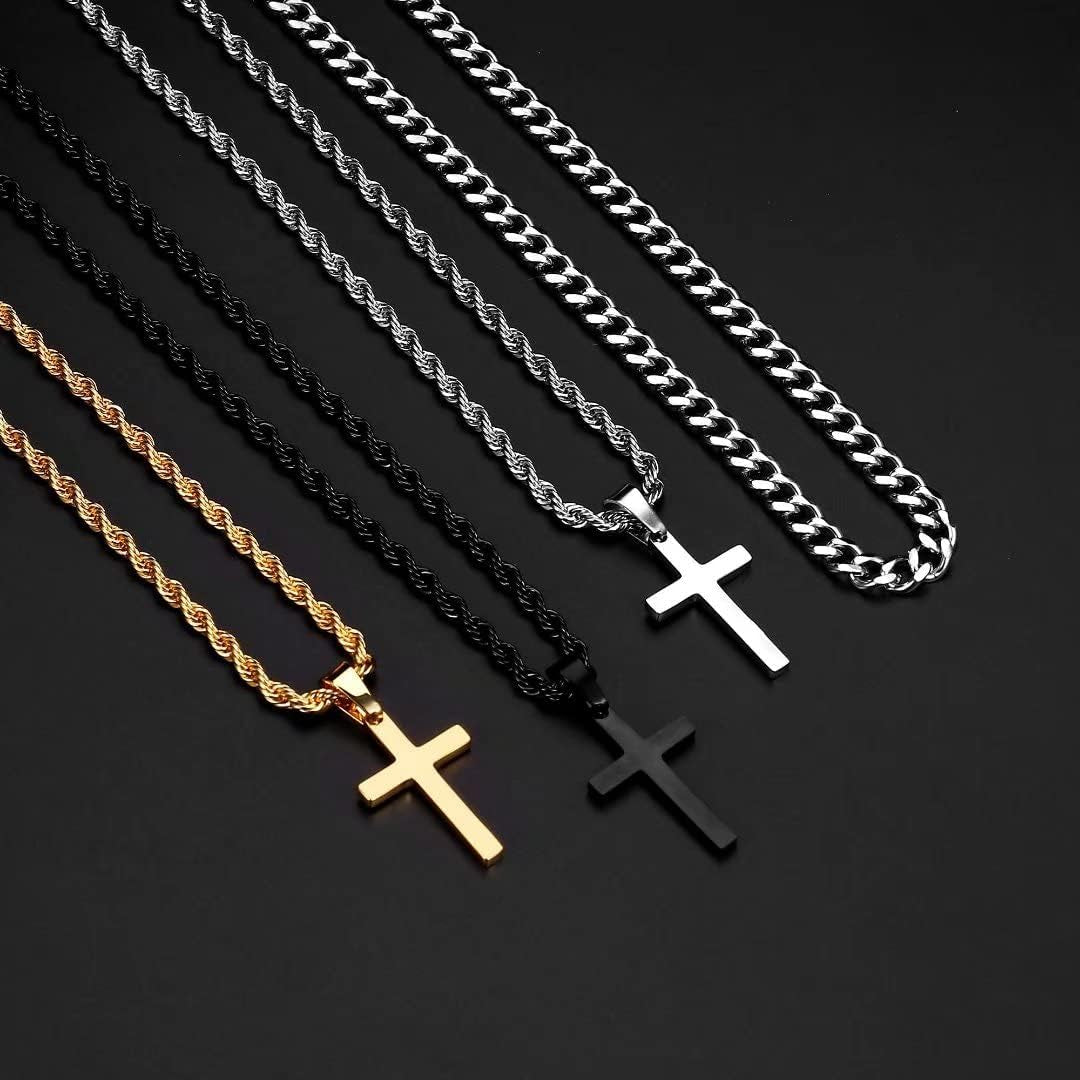 Valentines Gifts for Him - 18K Gold Plated Cross Necklaces Chain for Men Boys Gifts, Silver Rope Chain Layered Necklace Jewelry 16 18 20 22 24 Inch