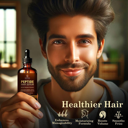 Peptide Hair Serum for Hair Growth Men & Women - Copper Peptides for Hair Growth - Caffeine Hair Growth Serum for Hair Thinning & Loss - Multi Peptide Serum for Hair Density 2 Fl Oz