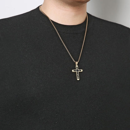 Inlaid Carbon Fiber Cross Pendant for Men High Polished Stainless Steel Cross Pendant Christian Faith Jewelry Gift