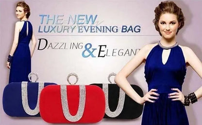 New 2014 Fashion Female Diamond U Shape Diamond Ring Velvet Evening Bag Luxury Finger Clutch Purse Wedding Party Bag with Chain