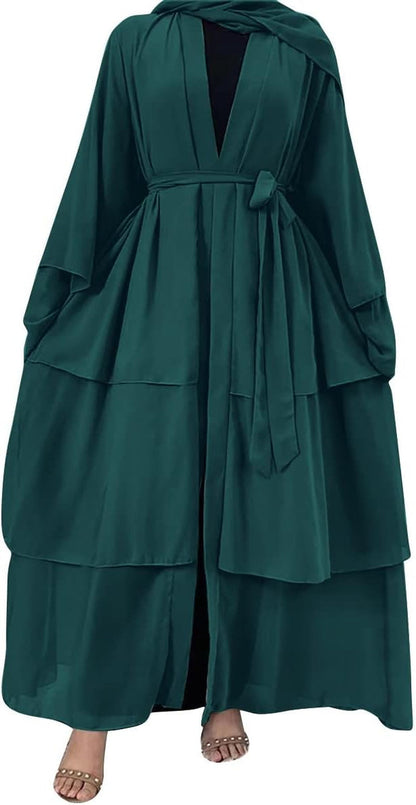 Muslim Chiffon Abaya for Women Open Front Cardigan Modest Dress with Hijab Scarf Middle East Arabian Robe Islamic Long Dress