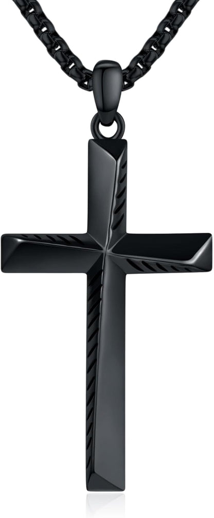 Black Cross Necklace for Men 925 Sterling Silver Cross Pendant Necklace Cross Jewelry Gifts for Men Women - WORLD TIME VISITS