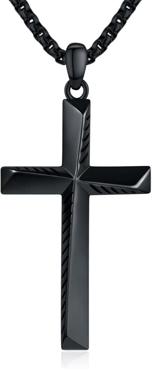 Black Cross Necklace for Men 925 Sterling Silver Cross Pendant Necklace Cross Jewelry Gifts for Men Women - WORLD TIME VISITS