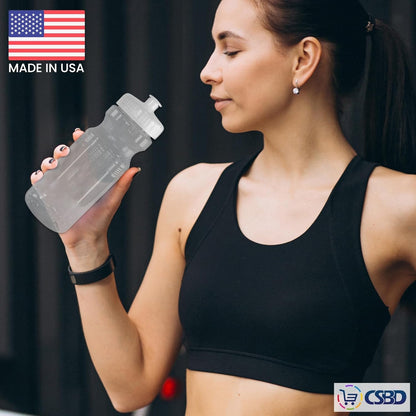 24 Oz. Bulk Water Bottles, 10 Pack, Made in USA, Blank Plastic Reusable Water Bottles for Gym, Cycling, BPA Free, Plastic Water Bottles Pull Top Cap for Sports, Clear