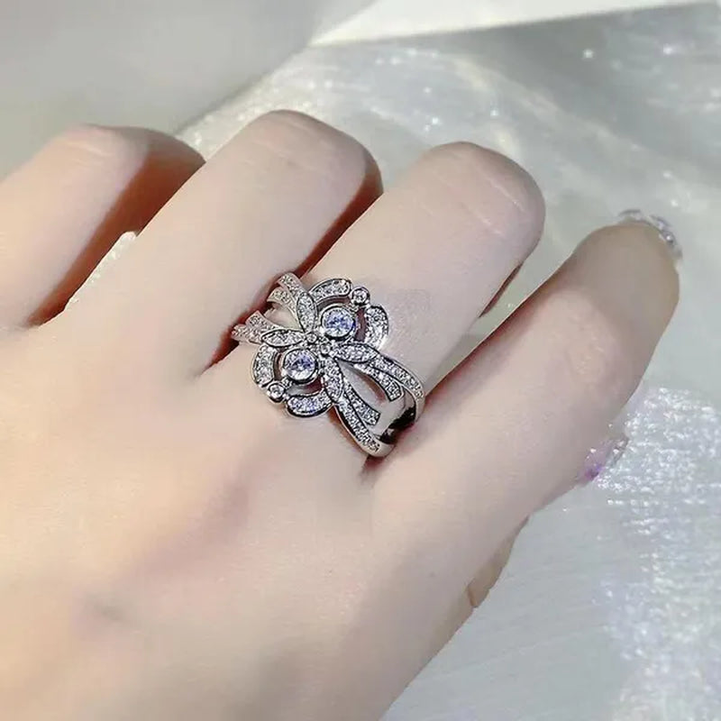 Trendy 925 Sterling Silver Unique Diamond Rings for Women Daily Casual Accessories Anniversary Gift