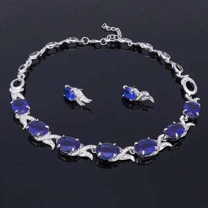 Fashion Women Zircon Rhinestone Necklace Earring Silver Plated Wedding Party Dress Jewelry Sets