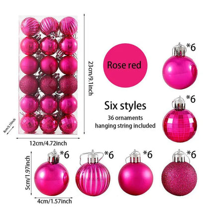36Pcs/Box 4CM Glitter Christmas Balls Xmas Tree Hanging Pandent Balls Rose Gold Silver Green Red Blue New Year Christmas Home Decor