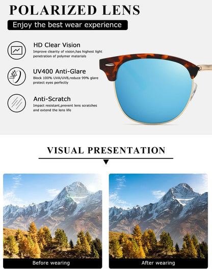 Polarized Sunglasses for Women and Men Semi Rimless Frame Retro Sun Glasses AE0369