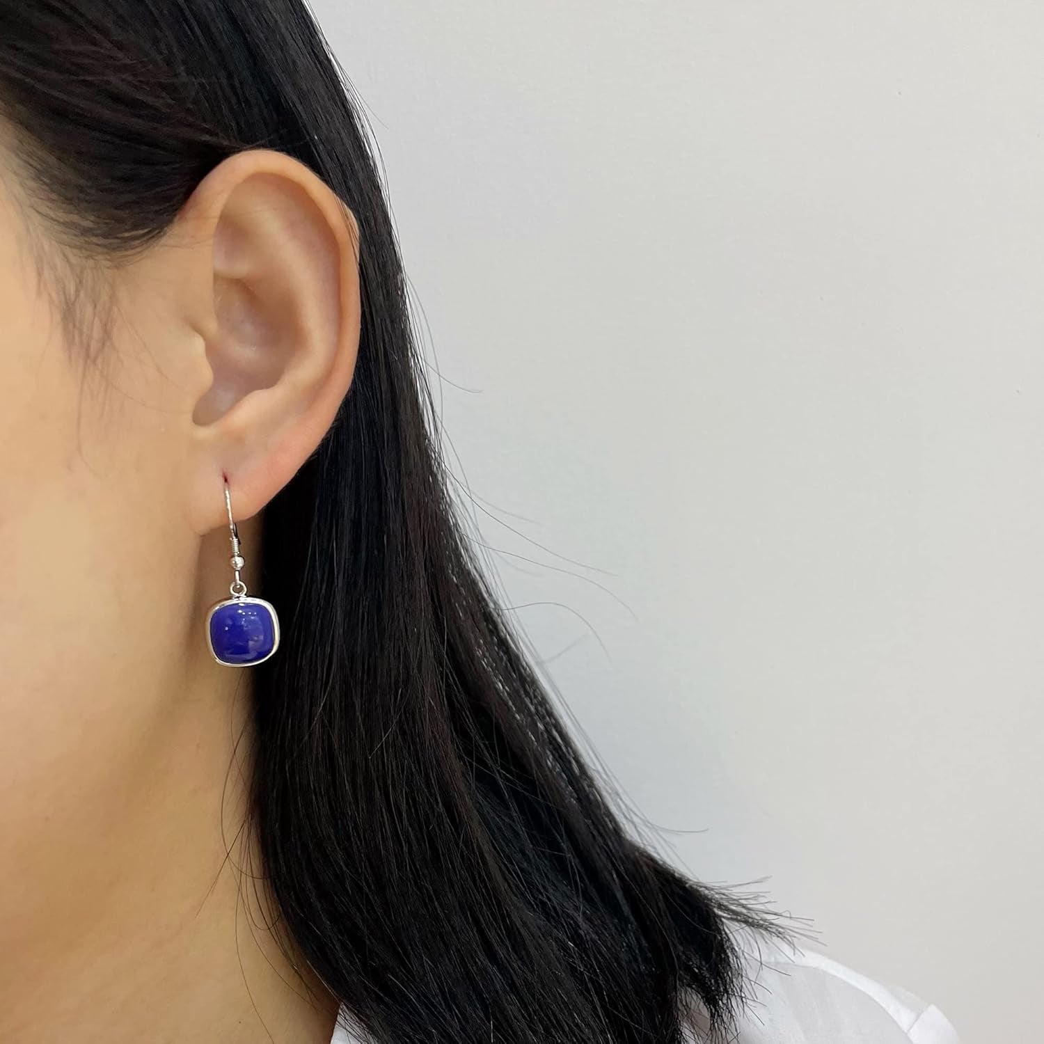 Sterling Silver Square Cabochon Blue Lapis Lazuli Earrings for Classy Women - WORLD TIME VISITS