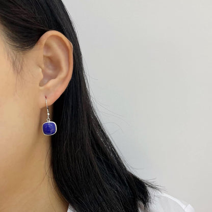 Sterling Silver Square Cabochon Blue Lapis Lazuli Earrings for Classy Women - WORLD TIME VISITS