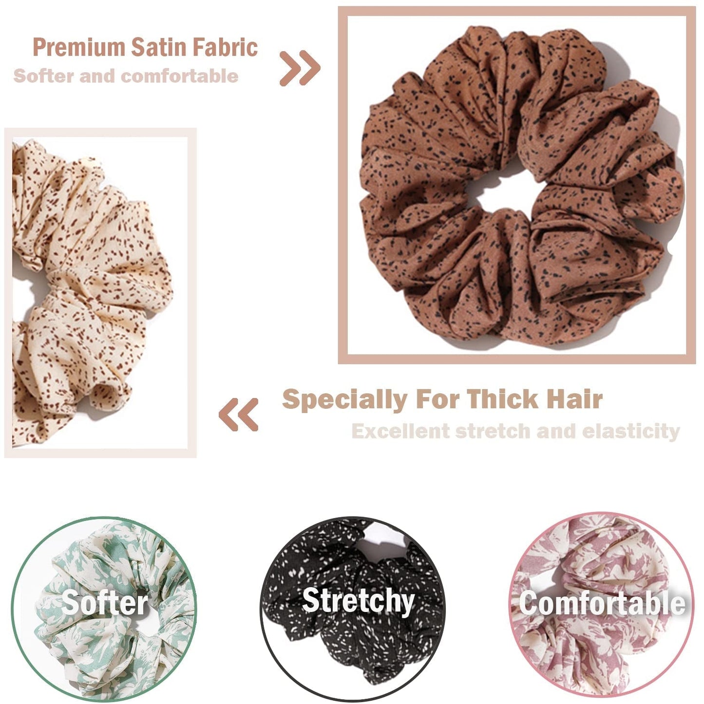 Extra Large Scrunchies for Women'S Hair, Premium Satin Soft Jumbo Scrunchy, XL 6 Inch Big Elastic Thick Band Hair Accessories, 4 Pack, Dots
