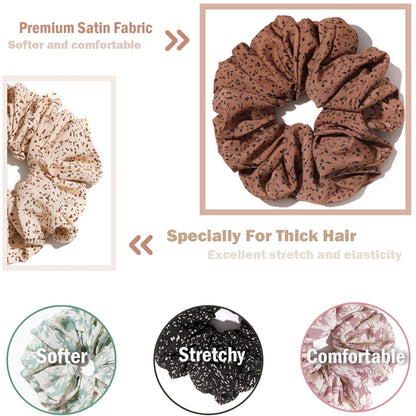 Extra Large Scrunchies for Women'S Hair, Premium Satin Soft Jumbo Scrunchy, XL 6 Inch Big Elastic Thick Band Hair Accessories, 4 Pack, Dots