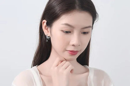 925 Sterling Silver Hollow Moon Zircon Tassel Dangle Earring Elegant Colorful Moonstone Earring for Women Jewelry