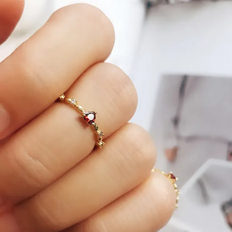 Bridal Wedding Thin Rings for Women Gold Lab Diamond Ruby Heart Rings Romantic Engagement Proposal Gift