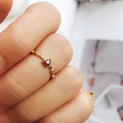 Bridal Wedding Thin Rings for Women Gold Lab Diamond Ruby Heart Rings Romantic Engagement Proposal Gift