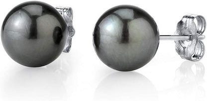 Tahitian Real Pearl Earrings for Women - Black 14K Gold Stud Earrings | Hypoallergenic Earrings with Genuine Cultured Pearls, 8.0Mm-12.0Mm